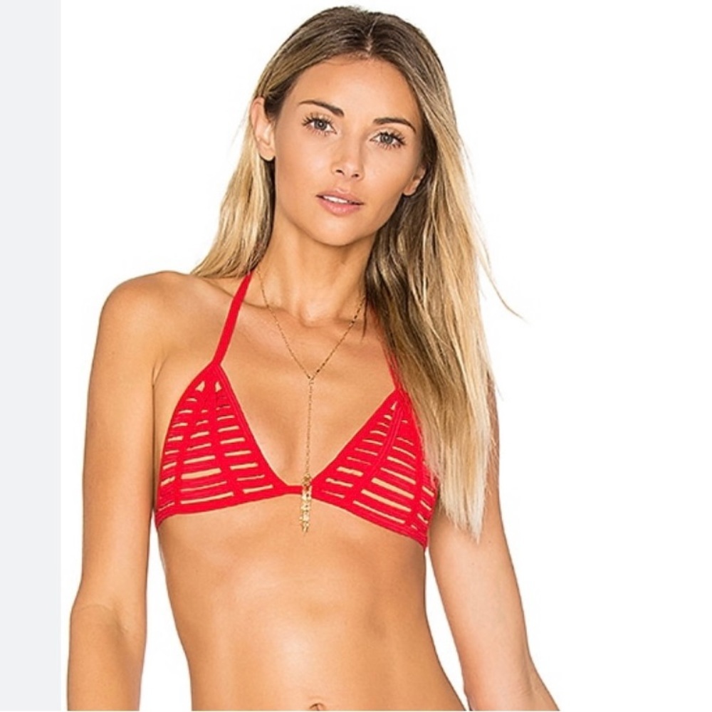 NEW $120 Beach Bunny Bikini Top Hard Summer Triangle Top Red Small - Picture 2 of 6